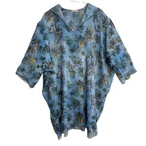 Floral Beach Poncho Swim Cover Up Hooded Tassel Detail Resortwear Kimono Sleeves